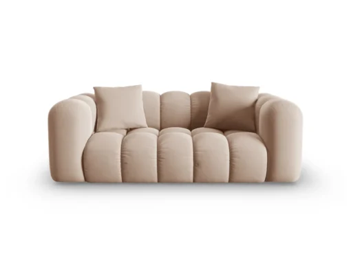 SOFA Halley 2-osobowa aksamitna, eleganckie przeszycia, zaoblone kształty, designerski styl, beżowa-2