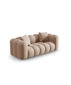SOFA Halley 2-osobowa aksamitna, eleganckie przeszycia, zaoblone kształty, designerski styl, beżowa