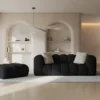 SOFA Halley 2-osobowa aksamitna, eleganckie przeszycia, zaoblone kształty, designerski styl, czarna-1
