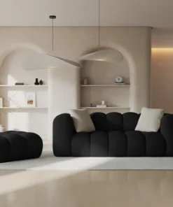 SOFA Halley 2-osobowa aksamitna, eleganckie przeszycia, zaoblone kształty, designerski styl, czarna-1