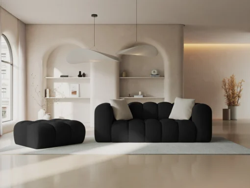 SOFA Halley 2-osobowa aksamitna, eleganckie przeszycia, zaoblone kształty, designerski styl, czarna-1