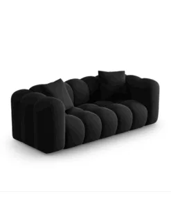 SOFA Halley 2-osobowa aksamitna, eleganckie przeszycia, zaoblone kształty, designerski styl, czarna