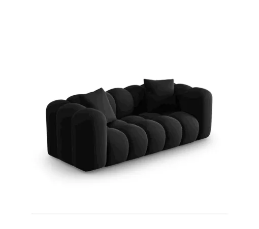 SOFA Halley 2-osobowa aksamitna, eleganckie przeszycia, zaoblone kształty, designerski styl, czarna