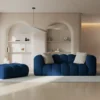 SOFA Halley 2-osobowa aksamitna, eleganckie przeszycia, zaoblone kształty, designerski styl, granat królewski-1