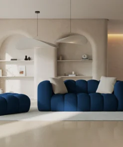SOFA Halley 2-osobowa aksamitna, eleganckie przeszycia, zaoblone kształty, designerski styl, granat królewski-1