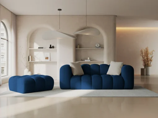 SOFA Halley 2-osobowa aksamitna, eleganckie przeszycia, zaoblone kształty, designerski styl, granat królewski-1