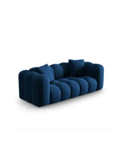 SOFA Halley 2-osobowa aksamitna, eleganckie przeszycia, zaoblone kształty, designerski styl, granat królewski