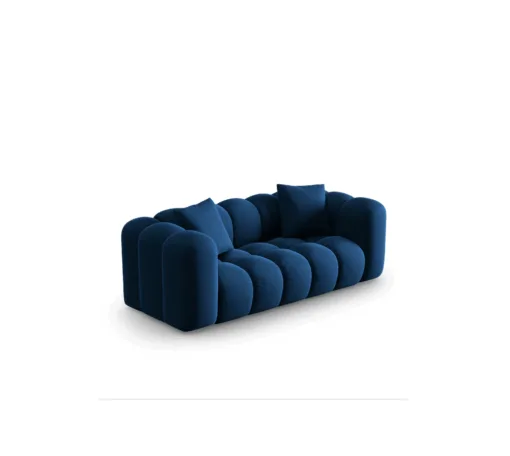SOFA Halley 2-osobowa aksamitna, eleganckie przeszycia, zaoblone kształty, designerski styl, granat królewski