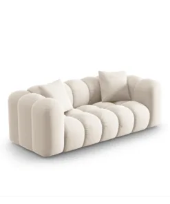 SOFA Halley 2-osobowa aksamitna, eleganckie przeszycia, zaoblone kształty, designerski styl, jasnobeżowa