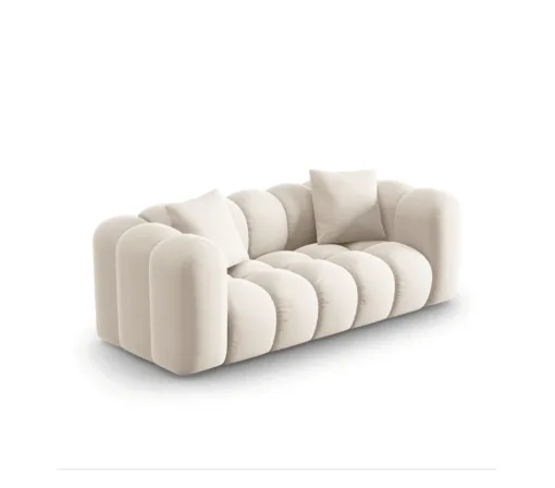 SOFA Halley 2-osobowa aksamitna, eleganckie przeszycia, zaoblone kształty, designerski styl, jasnobeżowa