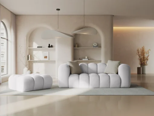 SOFA Halley 2-osobowa aksamitna, eleganckie przeszycia, zaoblone kształty, designerski styl, srebrna-2