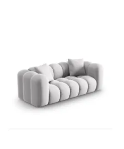 SOFA Halley 2-osobowa aksamitna, eleganckie przeszycia, zaoblone kształty, designerski styl, srebrna