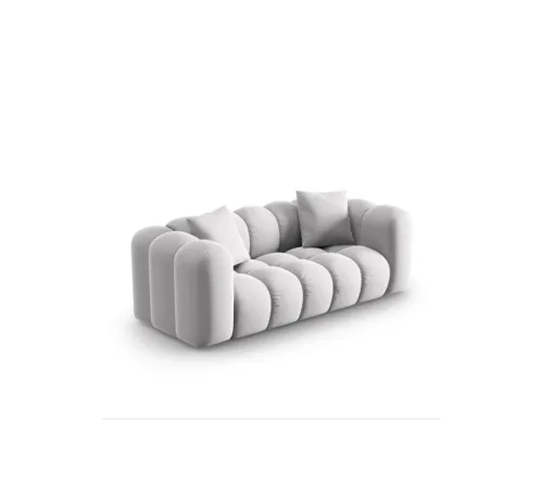 SOFA Halley 2-osobowa aksamitna, eleganckie przeszycia, zaoblone kształty, designerski styl, srebrna