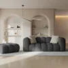 SOFA Halley 2-osobowa aksamitna, eleganckie przeszycia, zaoblone kształty, designerski styl, szara-1