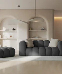 SOFA Halley 2-osobowa aksamitna, eleganckie przeszycia, zaoblone kształty, designerski styl, szara-1