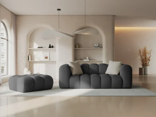SOFA Halley 2-osobowa aksamitna, eleganckie przeszycia, zaoblone kształty, designerski styl, szara-1