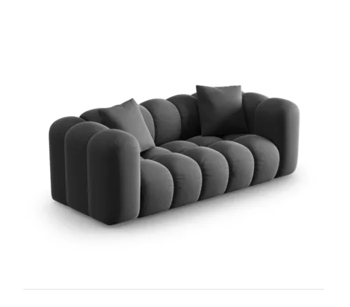 SOFA Halley 2-osobowa aksamitna, eleganckie przeszycia, zaoblone kształty, designerski styl, szara