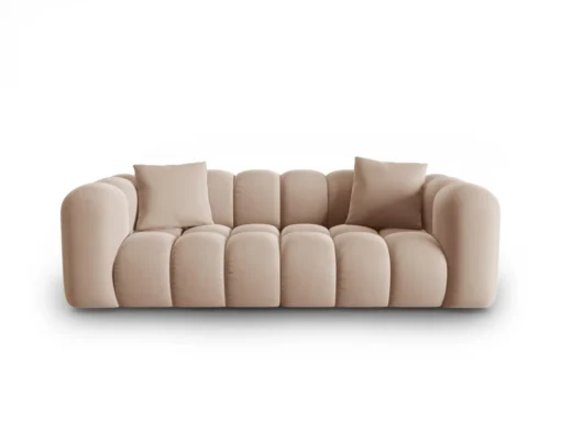 SOFA Halley 3-osobowa aksamitna, eleganckie przeszycia, zaoblone kształty, designerski styl, beżowa-2