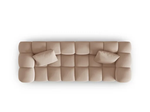 SOFA Halley 3-osobowa aksamitna, eleganckie przeszycia, zaoblone kształty, designerski styl, beżowa-3