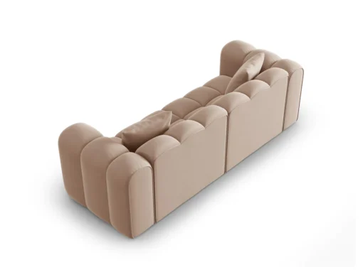 SOFA Halley 3-osobowa aksamitna, eleganckie przeszycia, zaoblone kształty, designerski styl, beżowa-4