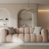 SOFA Halley 3-osobowa aksamitna, eleganckie przeszycia, zaoblone kształty, designerski styl, beżowa1