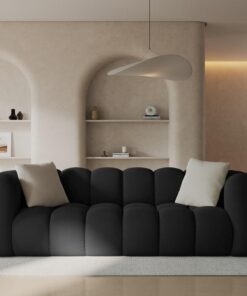 SOFA Halley 3-osobowa aksamitna, eleganckie przeszycia, zaoblone kształty, designerski styl, czarna-1