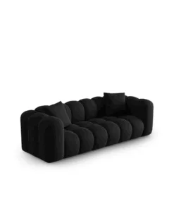 SOFA Halley 3-osobowa aksamitna, eleganckie przeszycia, zaoblone kształty, designerski styl, czarna