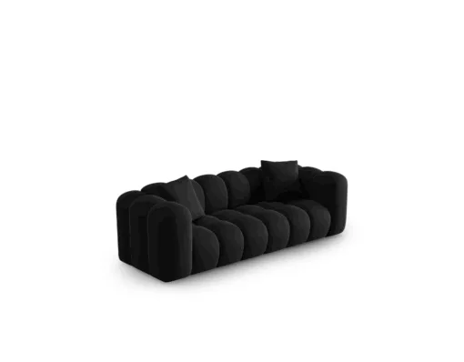 SOFA Halley 3-osobowa aksamitna, eleganckie przeszycia, zaoblone kształty, designerski styl, czarna
