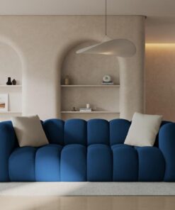 SOFA Halley 3-osobowa aksamitna, eleganckie przeszycia, zaoblone kształty, designerski styl, granat królewski-1