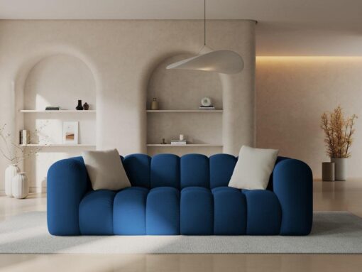 SOFA Halley 3-osobowa aksamitna, eleganckie przeszycia, zaoblone kształty, designerski styl, granat królewski-1