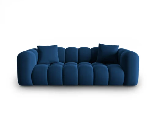 SOFA Halley 3-osobowa aksamitna, eleganckie przeszycia, zaoblone kształty, designerski styl, granat królewski-2