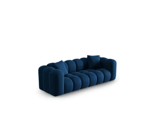 SOFA Halley 3-osobowa aksamitna, eleganckie przeszycia, zaoblone kształty, designerski styl, granat królewski
