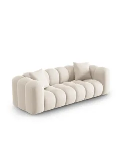 SOFA Halley 3-osobowa aksamitna, eleganckie przeszycia, zaoblone kształty, designerski styl, jasnobeżowa