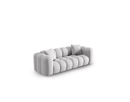 SOFA Halley 3-osobowa aksamitna, eleganckie przeszycia, zaoblone kształty, designerski styl, srebrna