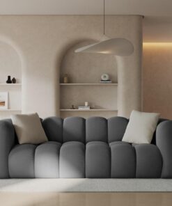 SOFA Halley 3-osobowa aksamitna, eleganckie przeszycia, zaoblone kształty, designerski styl, szara-1