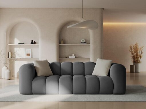 SOFA Halley 3-osobowa aksamitna, eleganckie przeszycia, zaoblone kształty, designerski styl, szara-1