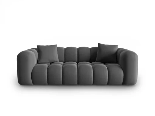 SOFA Halley 3-osobowa aksamitna, eleganckie przeszycia, zaoblone kształty, designerski styl, szara-2