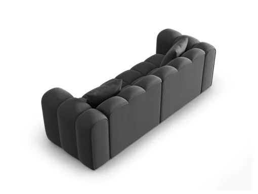 SOFA Halley 3-osobowa aksamitna, eleganckie przeszycia, zaoblone kształty, designerski styl, szara-4