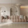 SOFA Halley 4-osobowa aksamitna, eleganckie przeszycia, zaoblone kształty, designerski styl, beżowa-1