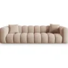 SOFA Halley 4-osobowa aksamitna, eleganckie przeszycia, zaoblone kształty, designerski styl, beżowa-2