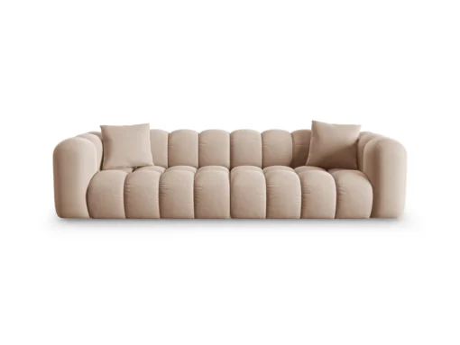 SOFA Halley 4-osobowa aksamitna, eleganckie przeszycia, zaoblone kształty, designerski styl, beżowa-2