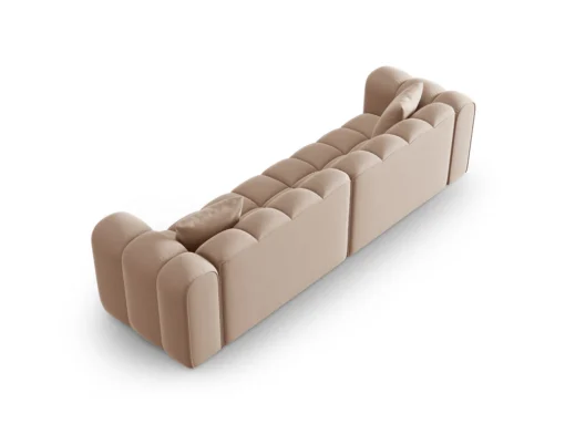 SOFA Halley 4-osobowa aksamitna, eleganckie przeszycia, zaoblone kształty, designerski styl, beżowa-3