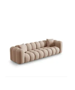 SOFA Halley 4-osobowa aksamitna, eleganckie przeszycia, zaoblone kształty, designerski styl, beżowa