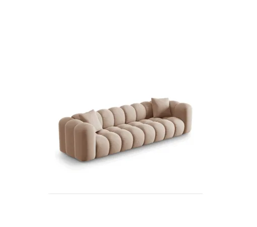 SOFA Halley 4-osobowa aksamitna, eleganckie przeszycia, zaoblone kształty, designerski styl, beżowa