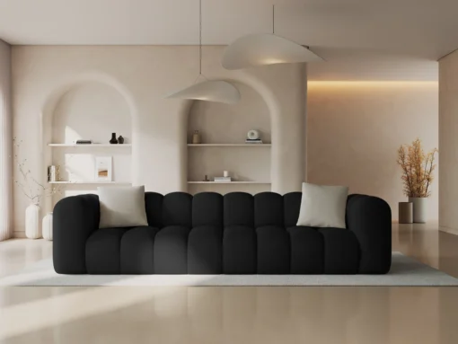SOFA Halley 4-osobowa aksamitna, eleganckie przeszycia, zaoblone kształty, designerski styl, czarna-1