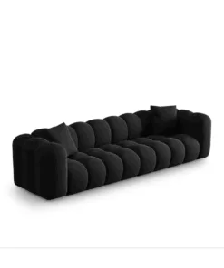 SOFA Halley 4-osobowa aksamitna, eleganckie przeszycia, zaoblone kształty, designerski styl, czarna