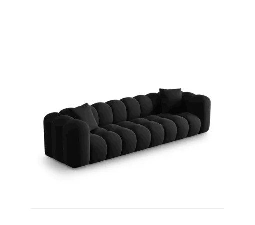 SOFA Halley 4-osobowa aksamitna, eleganckie przeszycia, zaoblone kształty, designerski styl, czarna