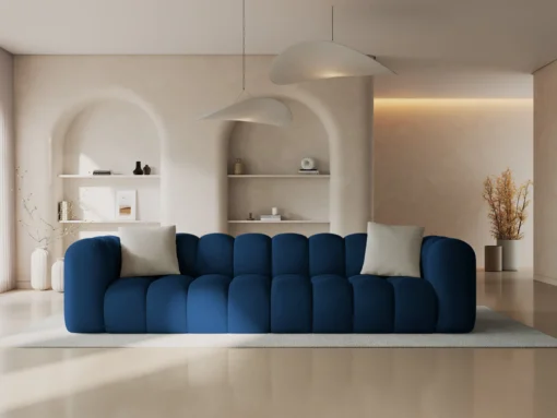 SOFA Halley 4-osobowa aksamitna, eleganckie przeszycia, zaoblone kształty, designerski styl, granat królewski-1