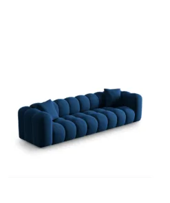 SOFA Halley 4-osobowa aksamitna, eleganckie przeszycia, zaoblone kształty, designerski styl, granat królewski