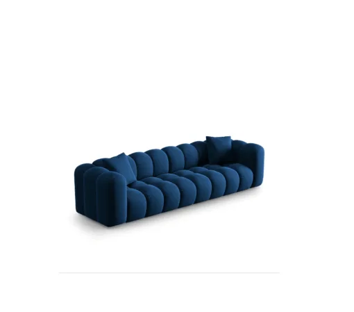 SOFA Halley 4-osobowa aksamitna, eleganckie przeszycia, zaoblone kształty, designerski styl, granat królewski